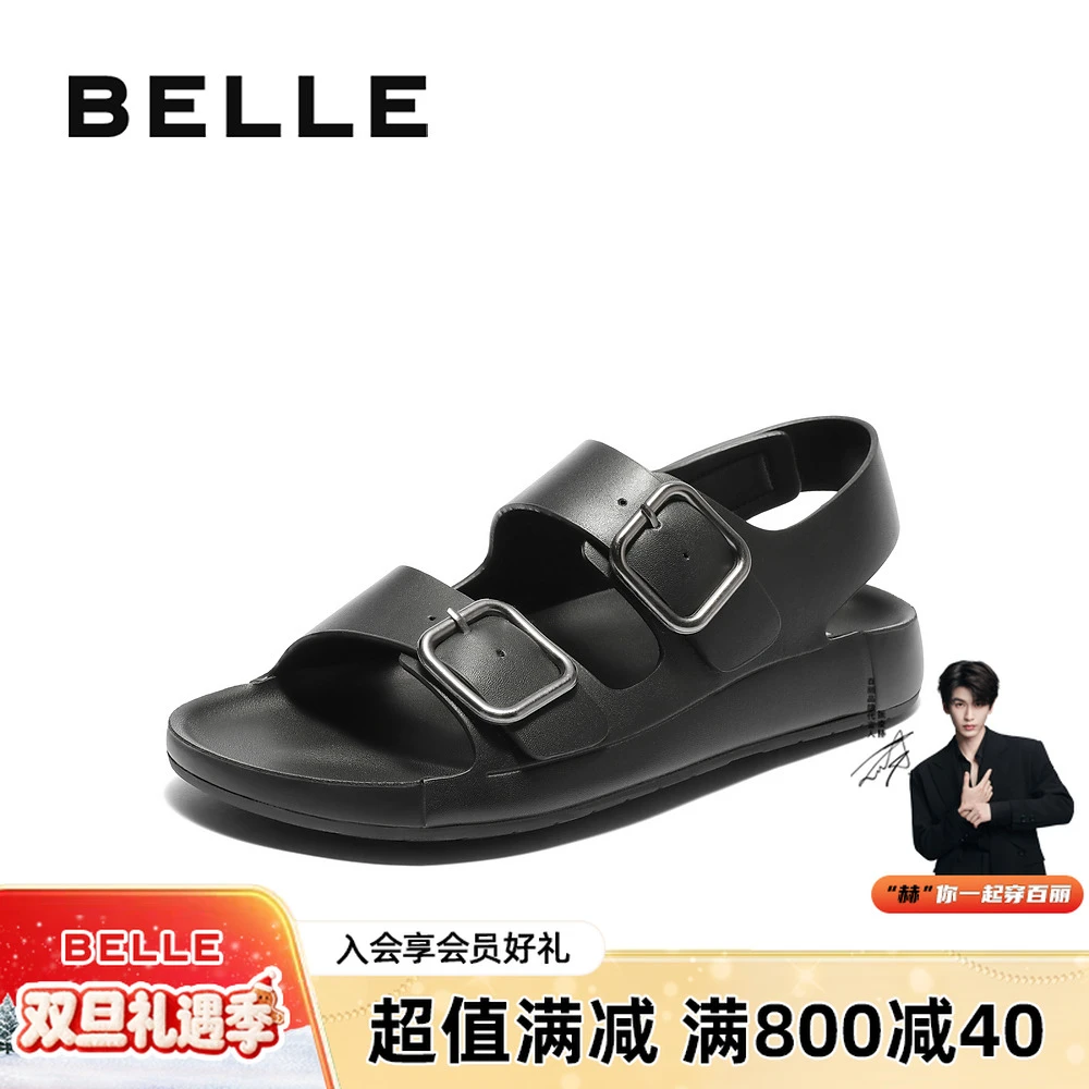 百丽时尚潮搭休闲凉鞋男2025夏新魔术贴透气户外沙滩鞋A1897BL5
