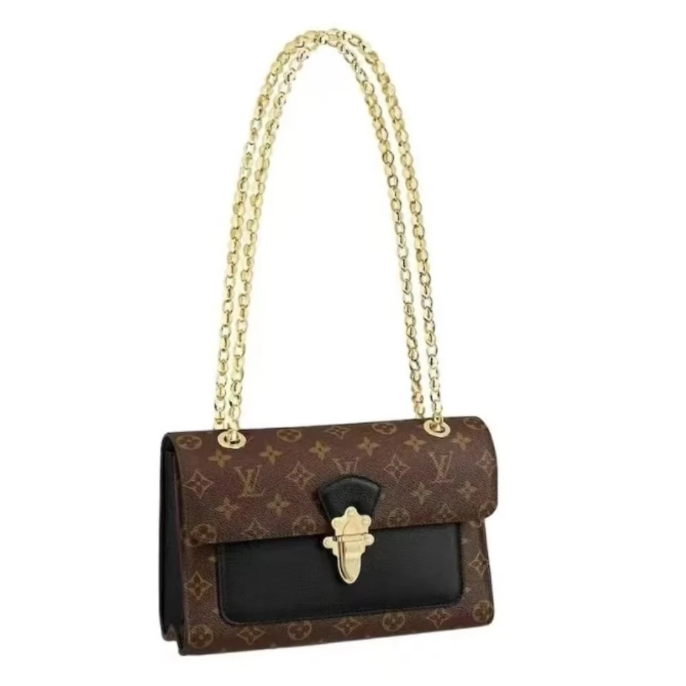 99新 LouisVuitton/路易威登 维多利亚老花链条包黑色/红色 原盒