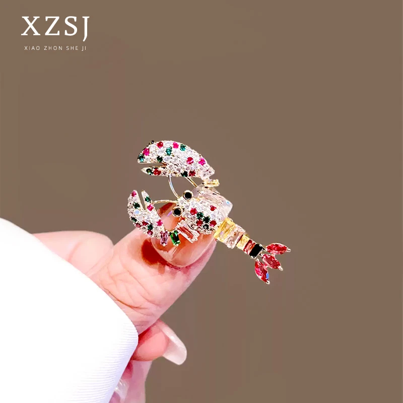 铜锆石胸针 手工迷你彩色龙虾胸花轻奢精致别针创意可爱衣服配饰