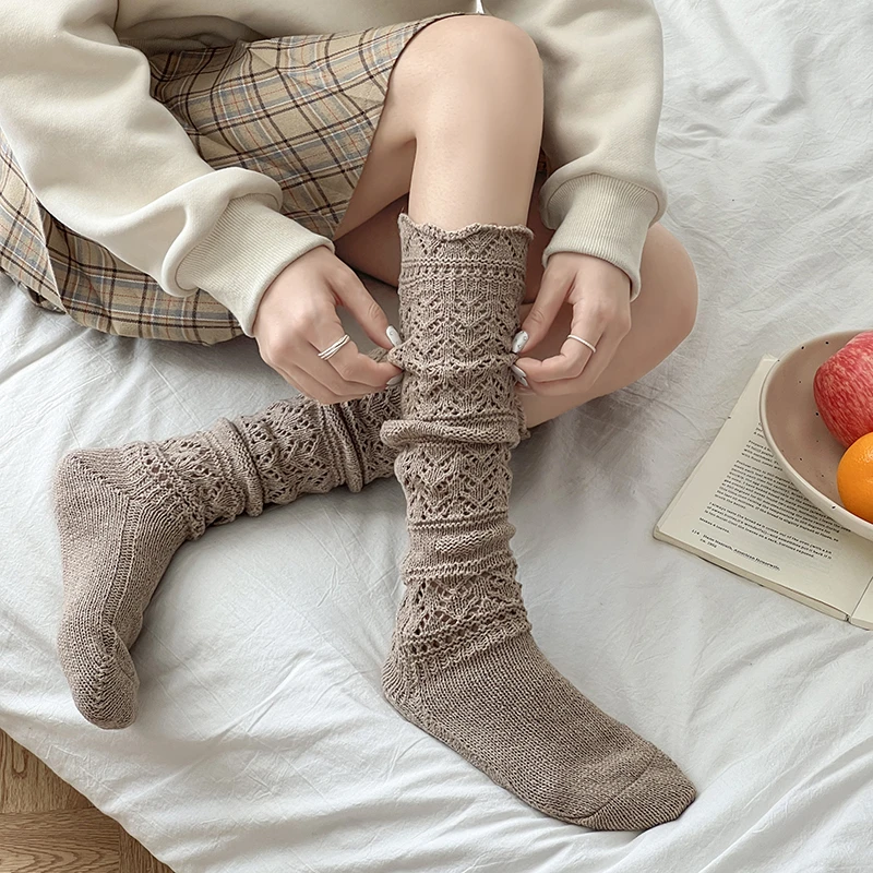 韦雪同款羊毛小腿袜子女配靴子秋冬保暖针织毛线长筒袜复古堆堆袜