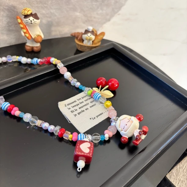 铜合金仿珍珠项链 小女孩樱桃项链XL2805