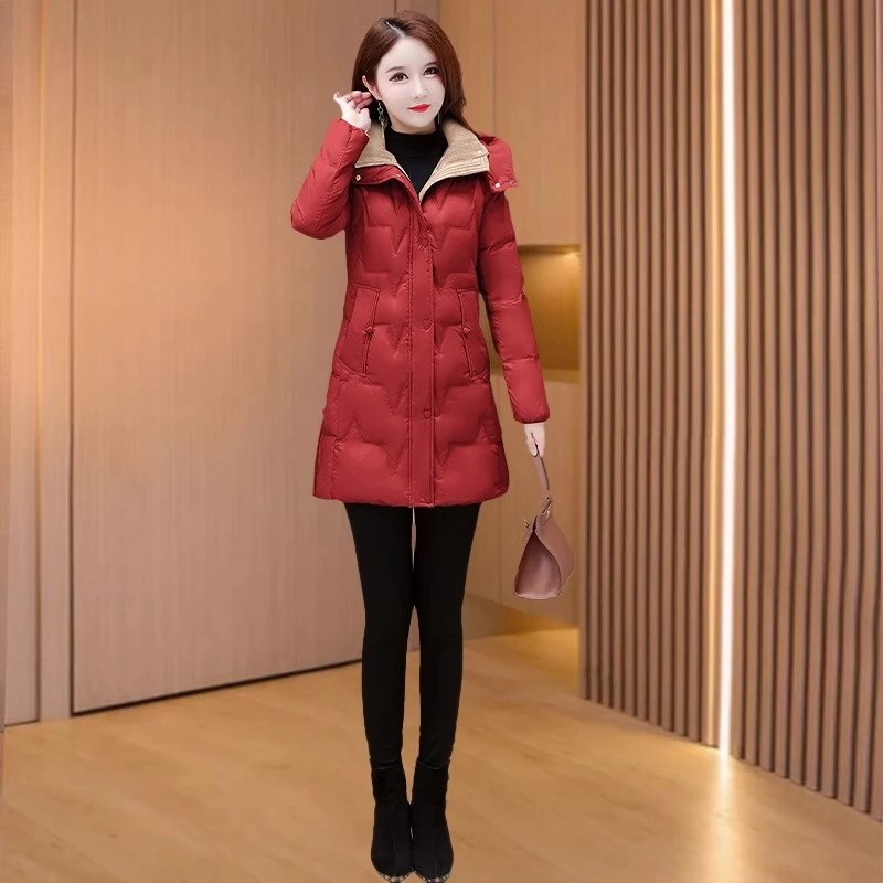 红色晋江棉衣棉服女士冬季中长款今年爆款小个子棉袄高端品牌外套