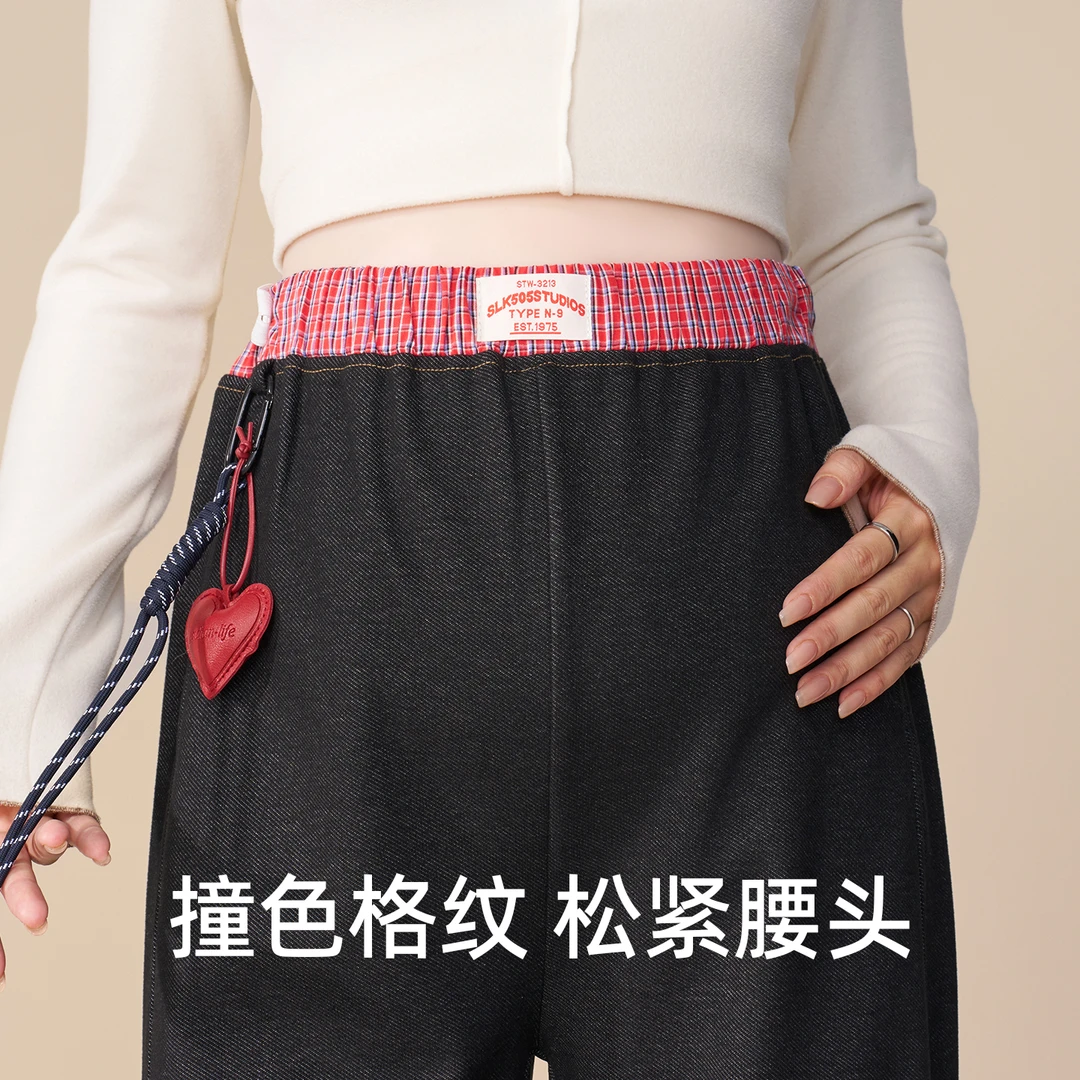 孕妇裤冬外穿加绒加厚小个子不勒肚子弯刀阔腿裤子冬装