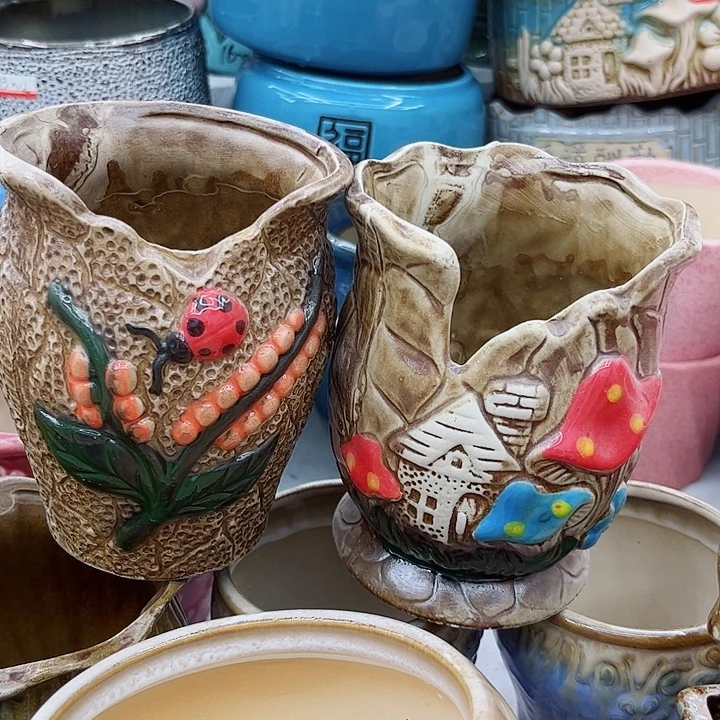 多肉绿植陶瓷花盆9.9包邮，有孔