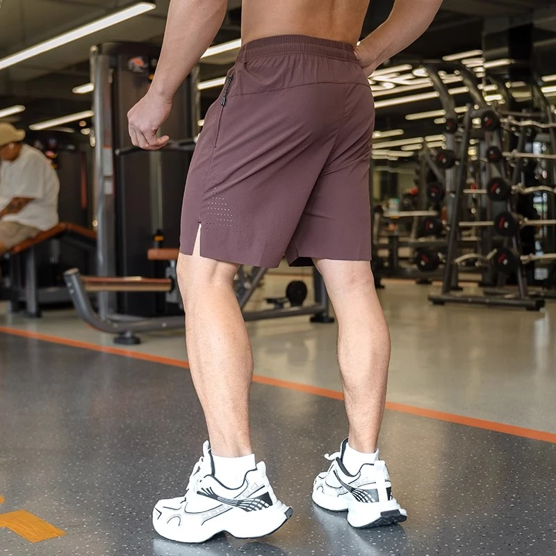 夏季新款薄款男士运动健身短裤男跑步训练裤微弹速干开叉休闲裤子