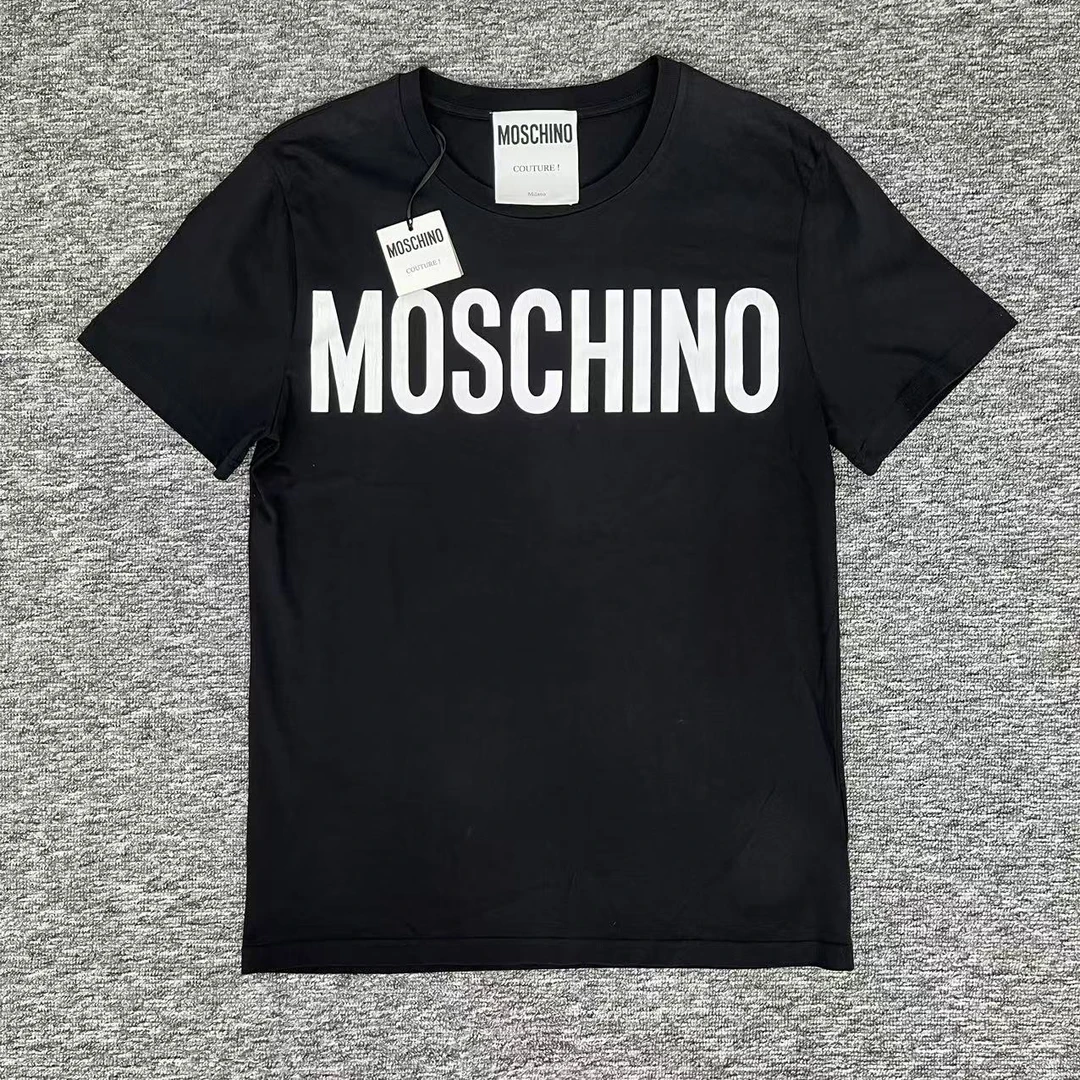 全新未使用 Moschino/莫斯奇诺 46码字母印花图案黑色短袖/wk1122