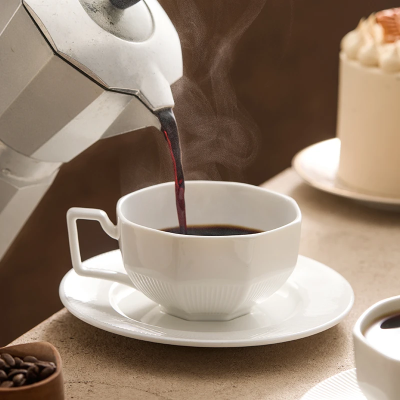 八角咖啡杯高温陶瓷咖啡杯高档精致马克杯子办公室个人专用拿铁杯