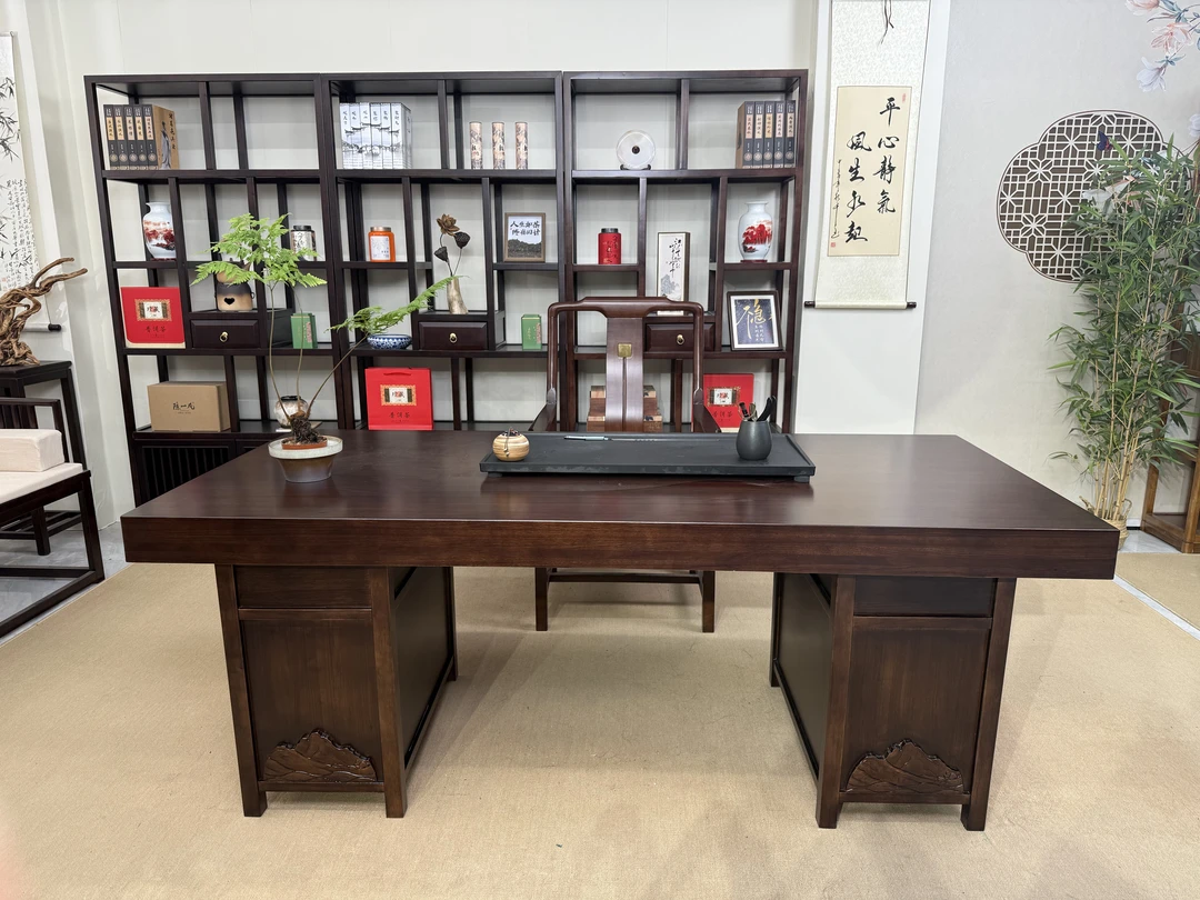 乌金木茶桌茶台一整套实木茶桌茶台家用大板阳台办公桌茶桌椅组合