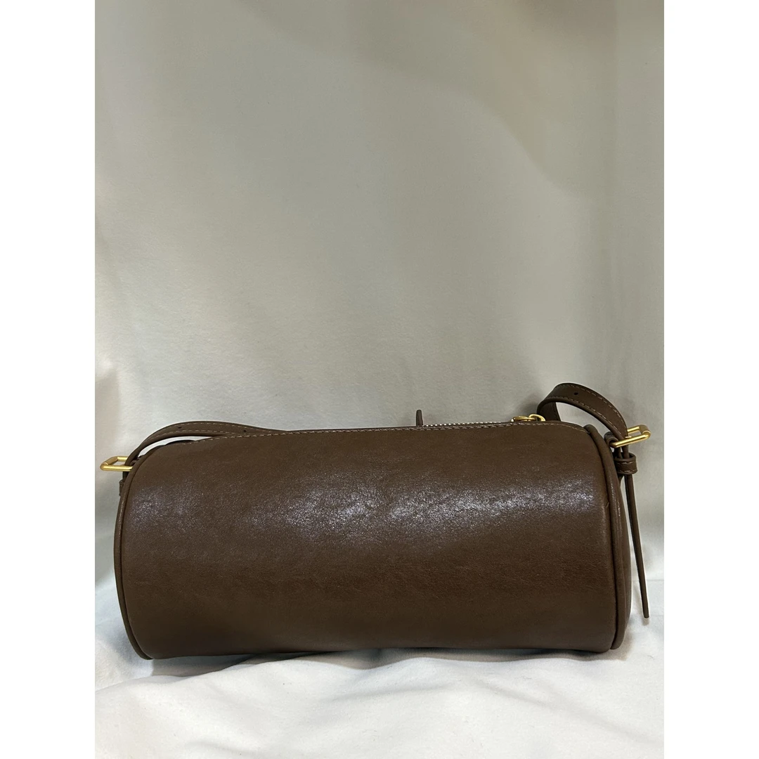 手工打造女士包手拎斜跨0448米粽色28cm枕头圆筒长