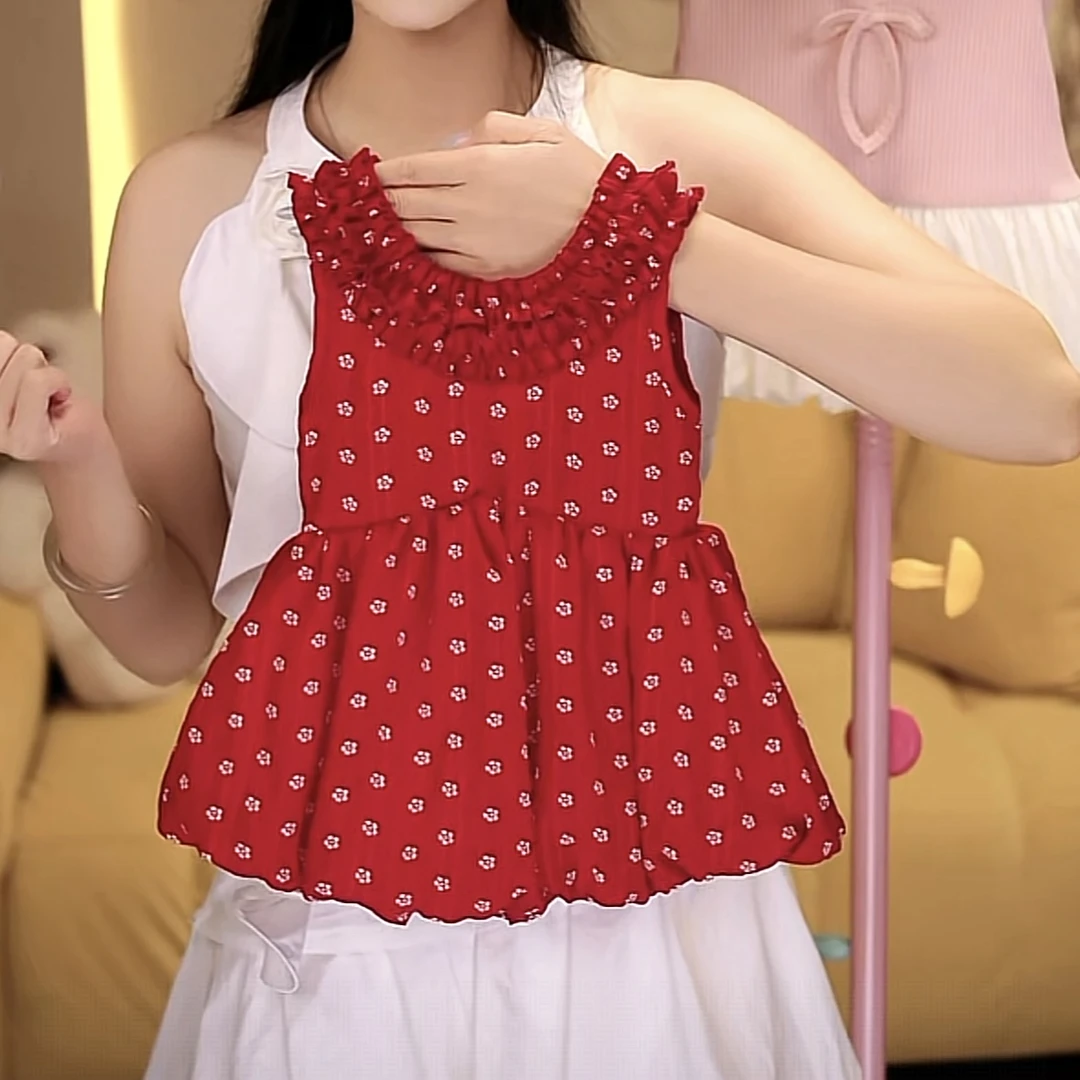 女宝碎花吊带连衣裙夏季2025新款儿童独特绝美度假风背心裙子