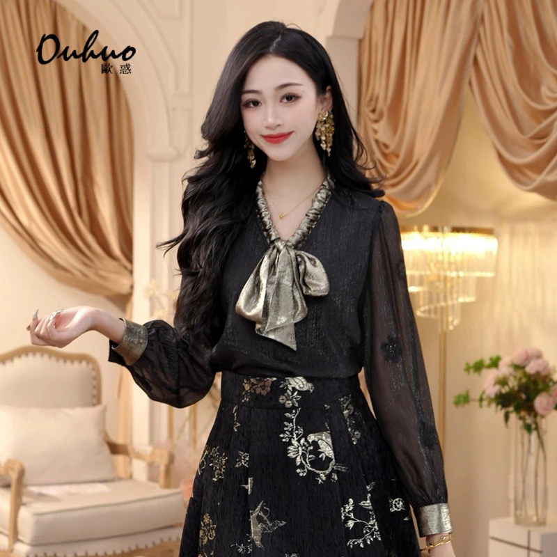 【春节福利】现货！中国风黑色蕾丝衬衫优雅上衣OHSHH02048