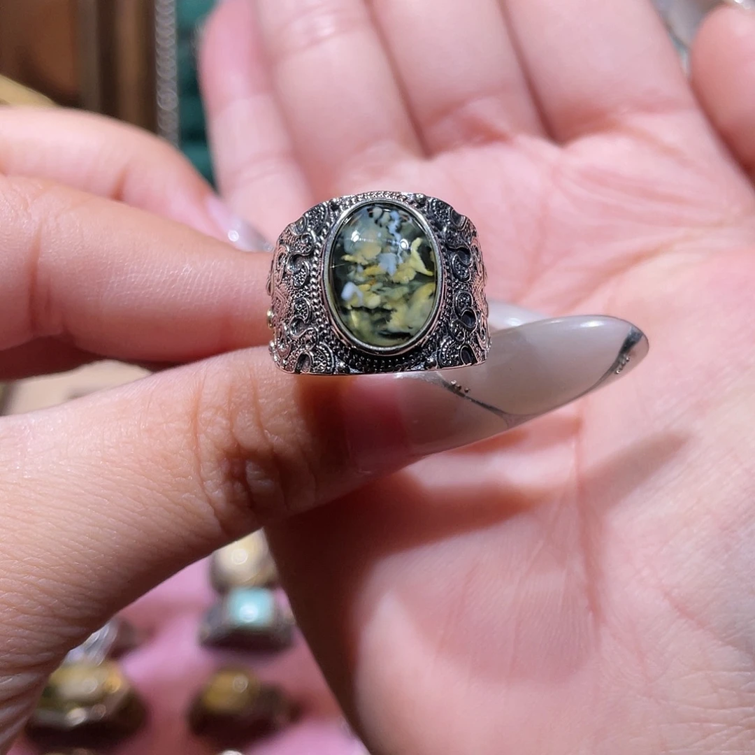 &***、琥珀银S925镶嵌戒指戒指