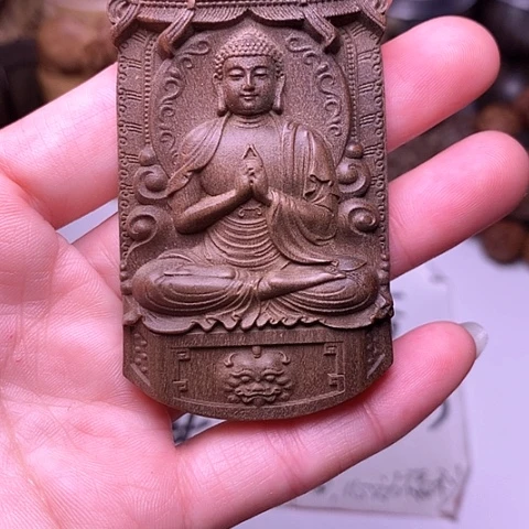 檀香木吊坠檀香精工大日无事牌