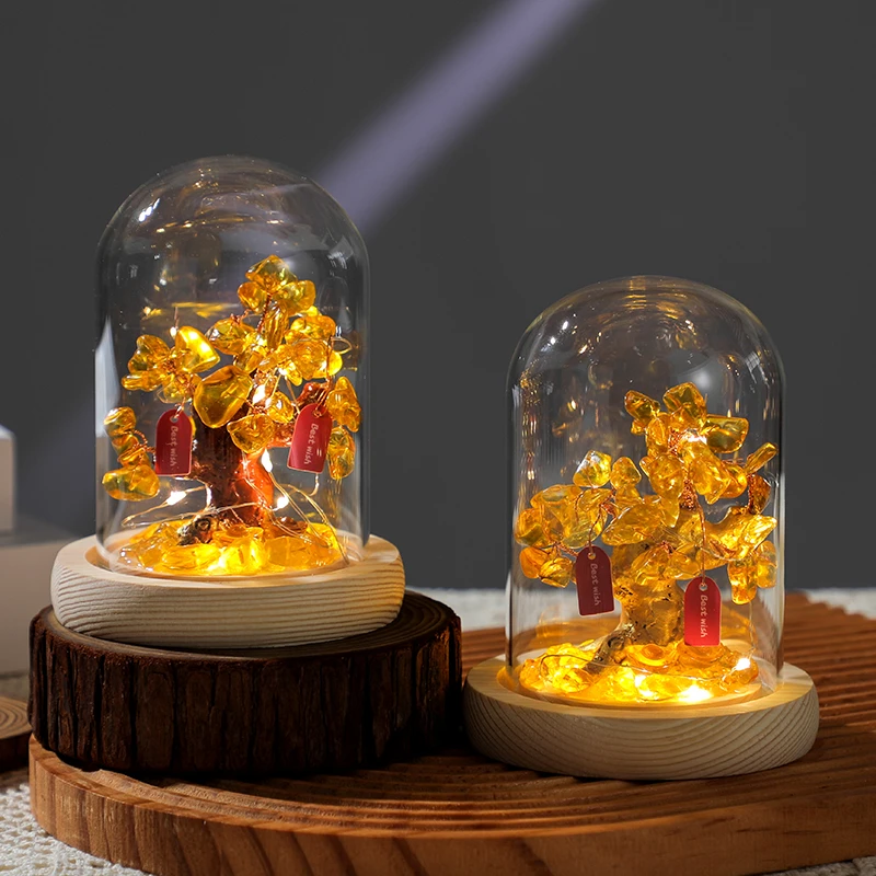 黄水晶发财树桌面摆件客厅玄关办公桌面装饰品手工diy乔迁礼品