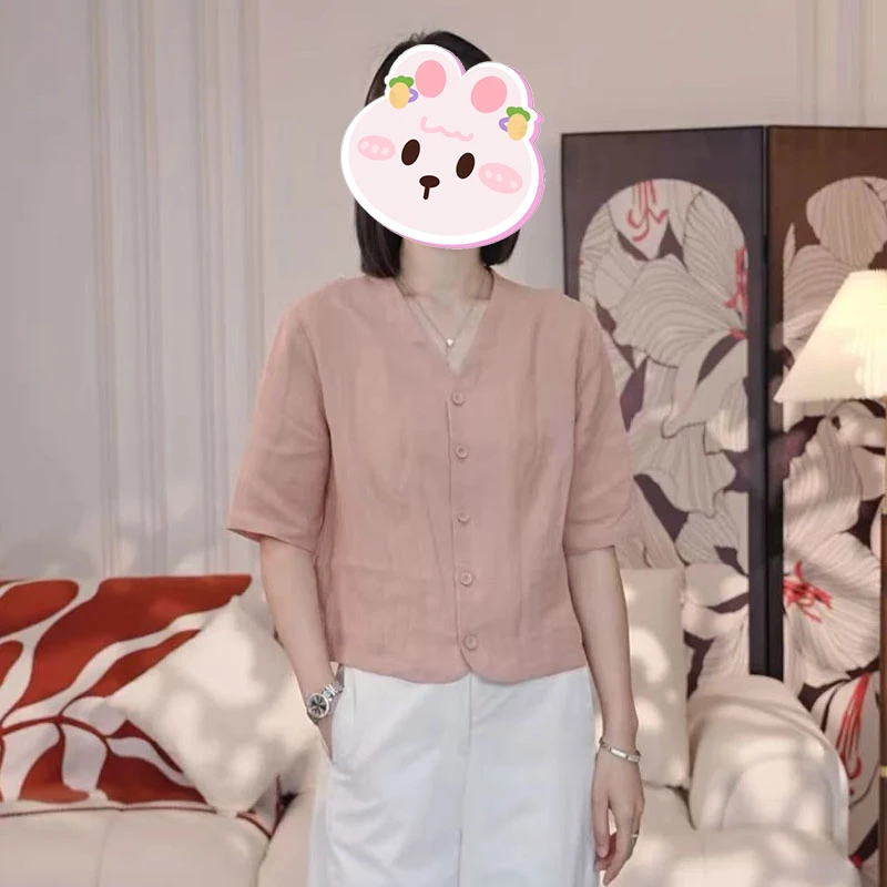 日常通勤宽松简约纯色短袖衬衫女2025夏季时尚小众设计感衬衣上衣