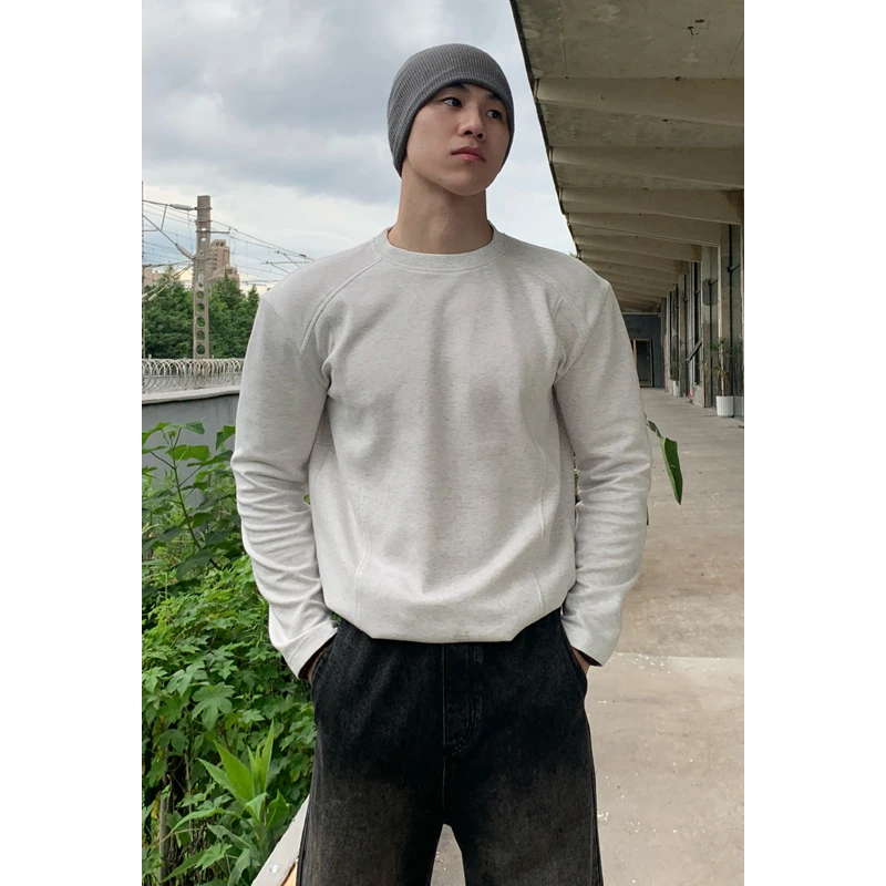 白色结构正肩长袖t恤cleanfit男秋季硬汉显肌肉美式内搭打底上衣