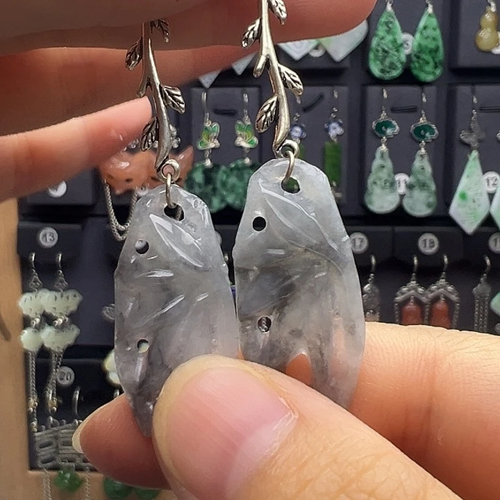 翡翠银S925镶嵌耳饰