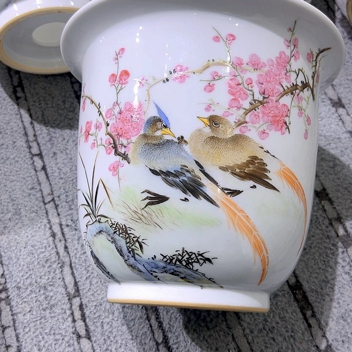 摆件g****9粉彩陶瓷花鸟