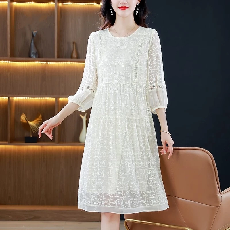 【特大码胖mm】高级感法式轻奢提花中长裙女夏季新款气质百搭连衣裙