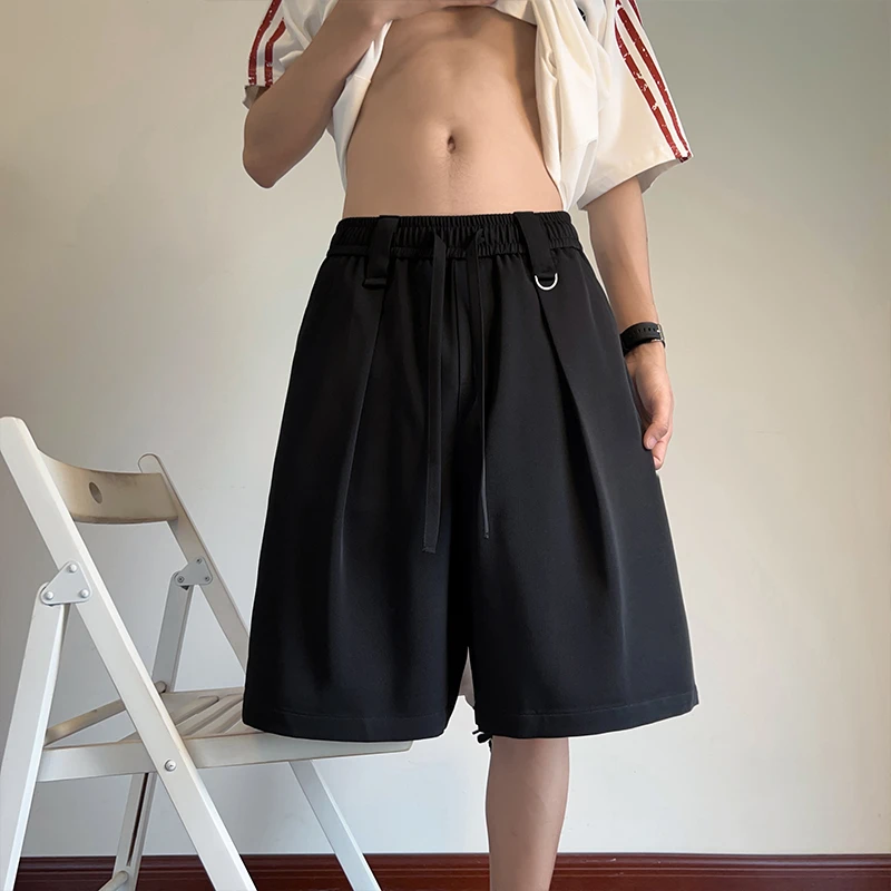 夏季薄款冰丝西装短裤男宽松直筒潮流中裤垂感速干外穿休闲五分裤