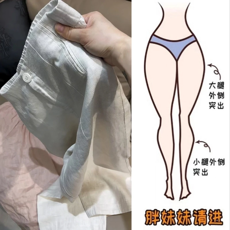 夏季新款女装洋气百搭亚麻休闲裤女款时尚韩版高腰显瘦九分气球裤