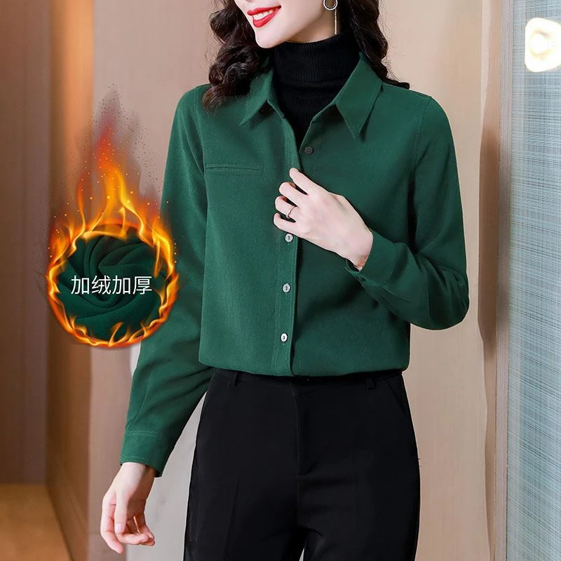 法芬图磨毛衬衫女春冬新款气质长袖加绒加厚叠穿衬衣设计感保暖打