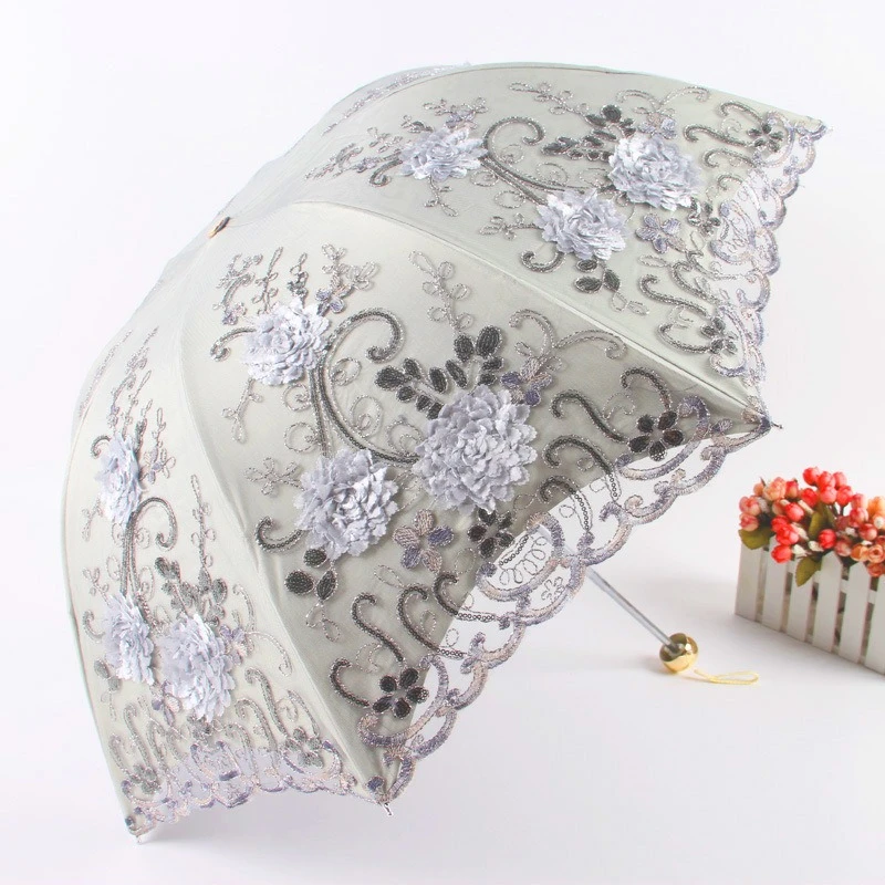 蕾丝刺绣双层太阳伞女士防晒防紫外线晴雨两用遮阳伞upf50+雨伞