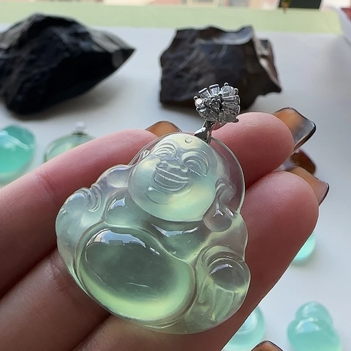 岫玉18K金镶嵌吊坠(不含链)