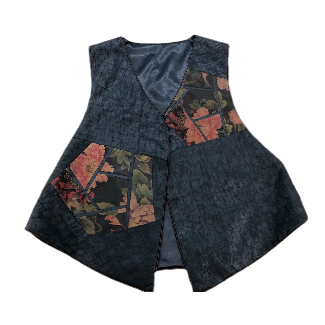 中式提花香云纱马甲