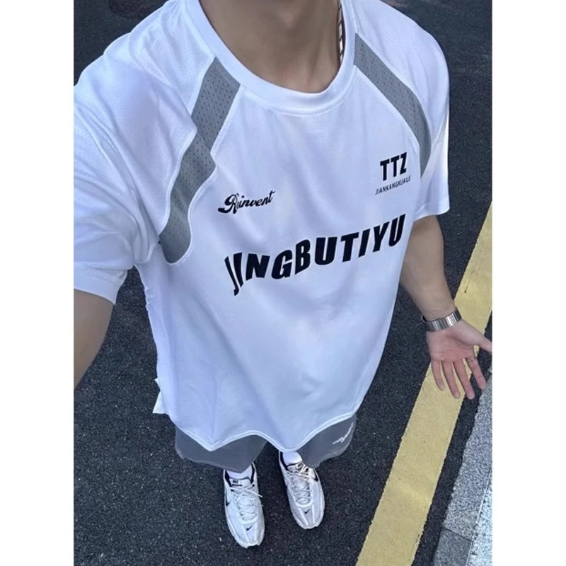 特大码300斤夏季冰丝速干短袖t恤男款美式复古运动篮球健身训练服