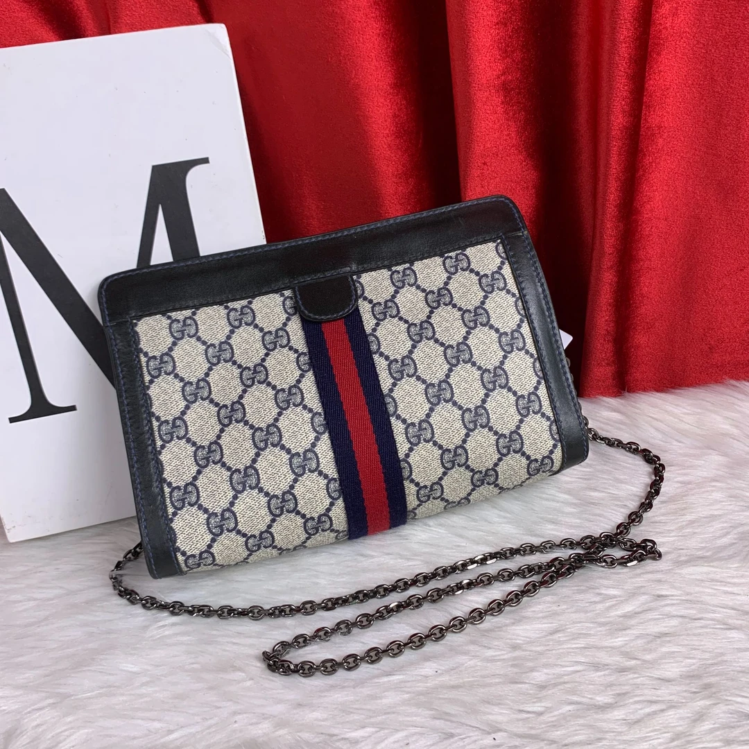 95新 GUCCI/古驰 蓝花夹子包/EE09620004/0004/瑕