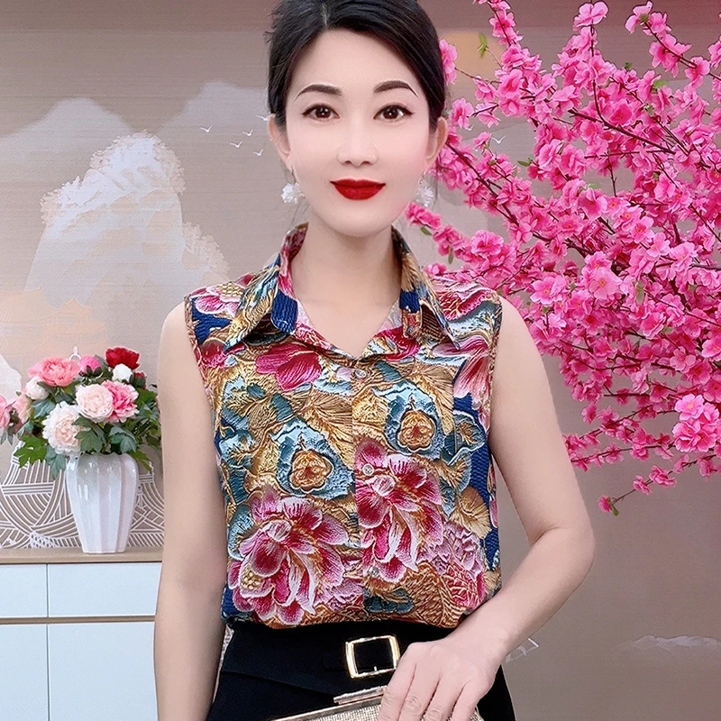 23163春款弹力数码5D印花衬衣大码女士衬衫显瘦遮肉内搭