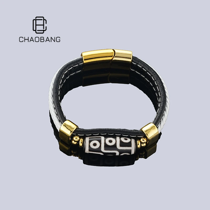 chaobang/潮邦 钛钢陶瓷手链 藏式九眼皮带扣手链民族风编织饰品