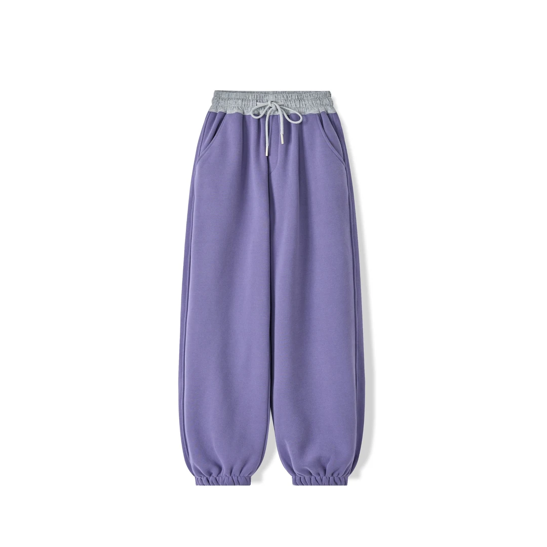 【现货】秋冬青少年中大童拼接腰宽松加奥粒绒运动裤2024冬百搭卫裤