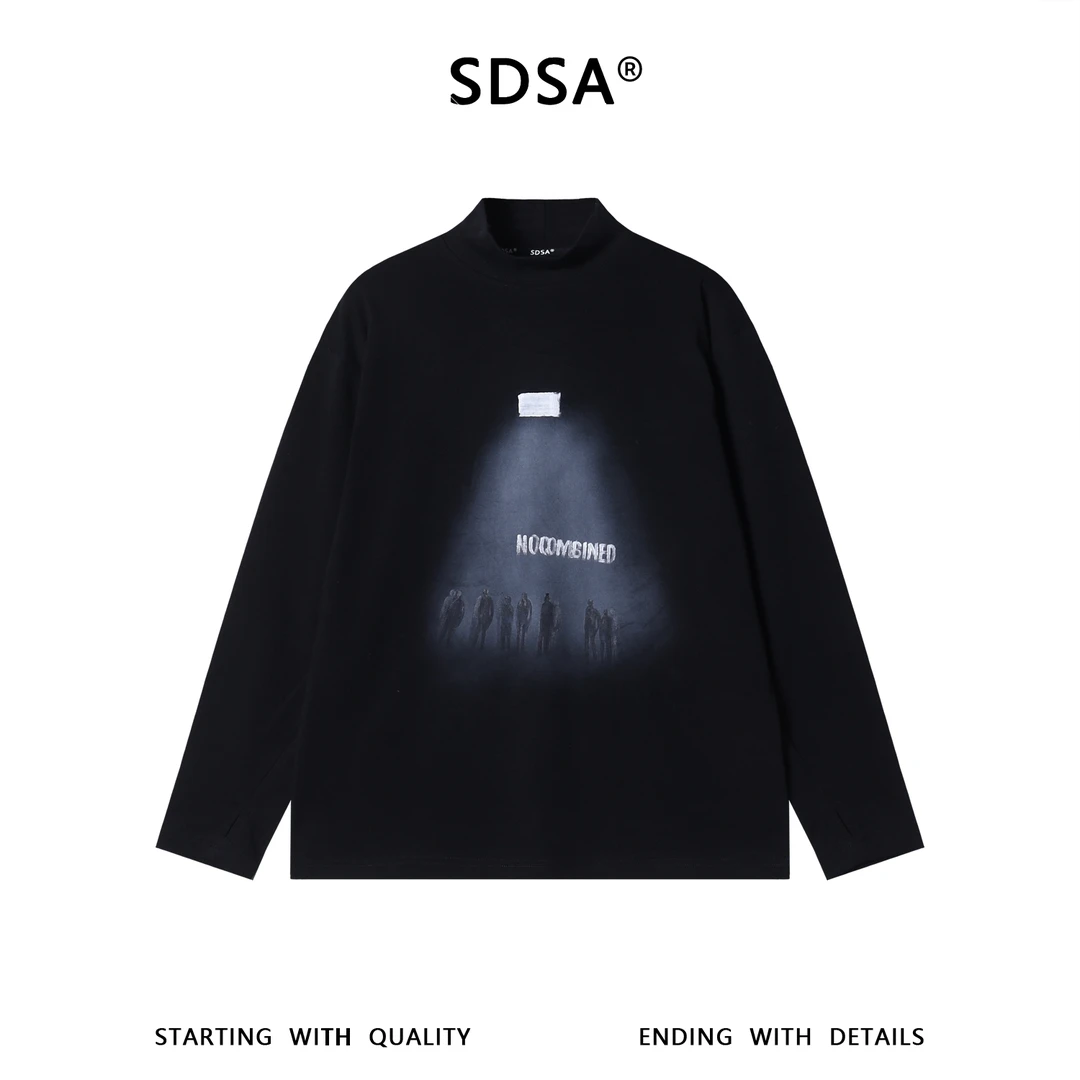 SDSA男士秋冬新款痞帅男装美式撞色字母人物印花立领长袖T恤百搭