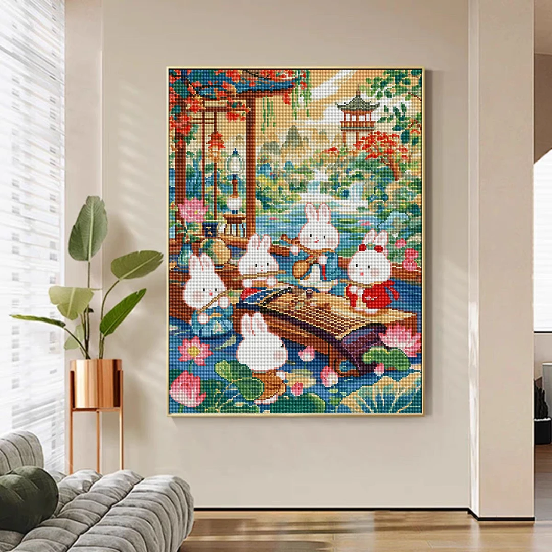 【新疆长绒棉】荷塘音乐兔2024新款十字绣大格57色60*80cm(无工具)