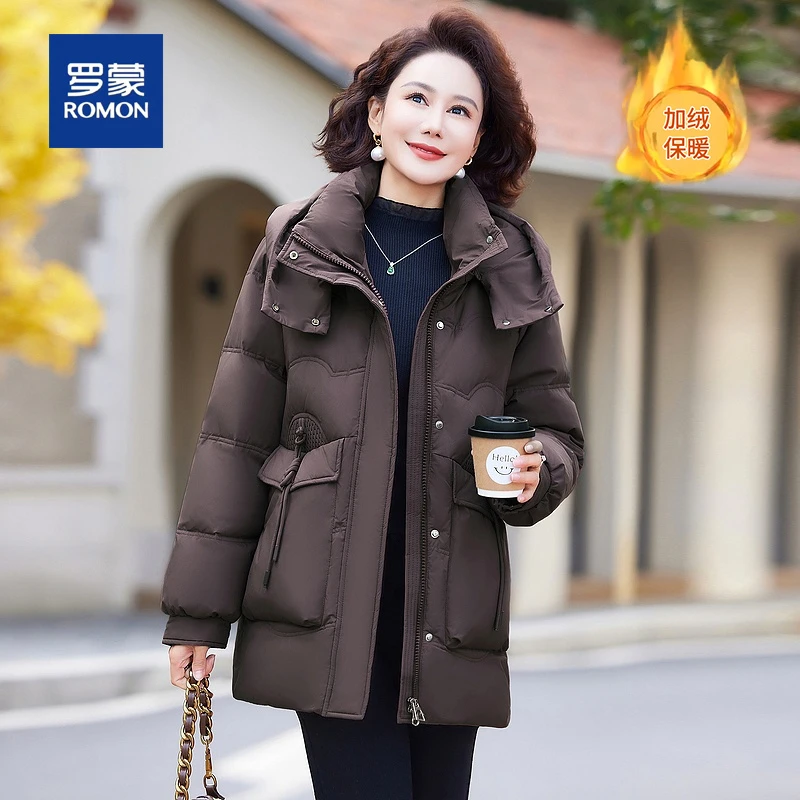 罗蒙新款妈妈装棉服女中年宽松加厚保暖冬季中长款棉衣外套棉袄
