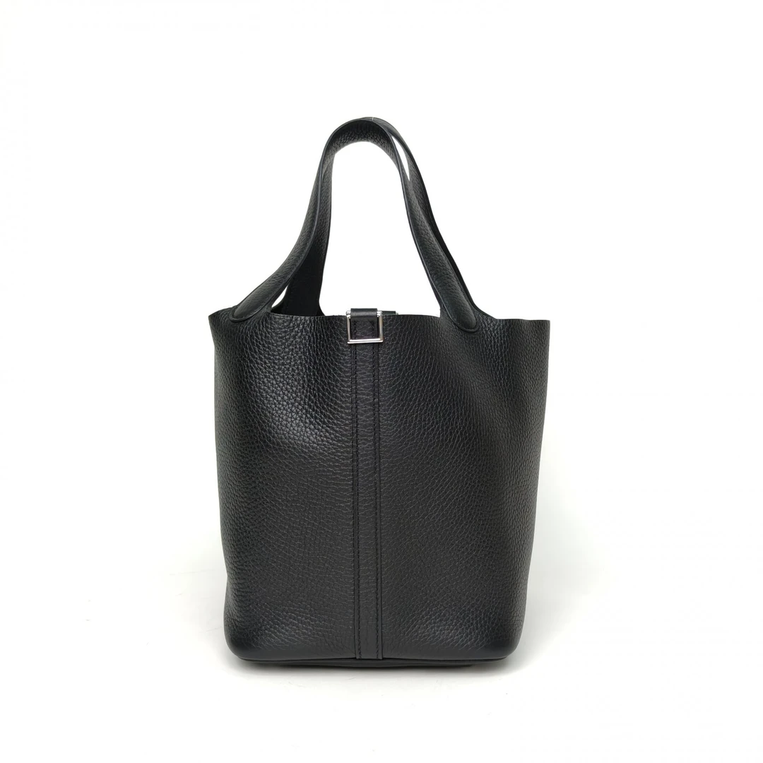 99新 Hermes/爱马仕 【娇】菜篮子 22 黑色 TC皮 U刻 银扣 518741