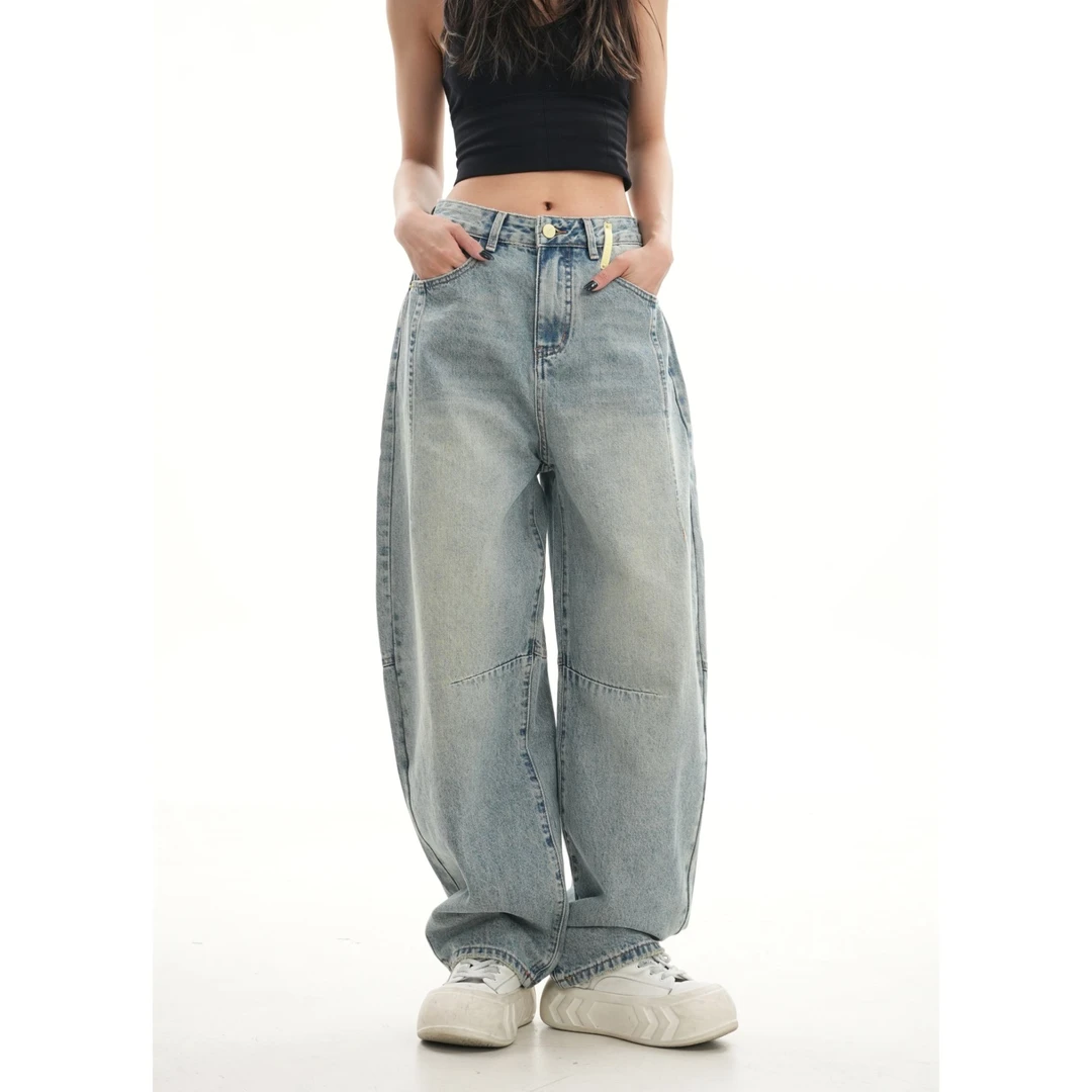 JOJO【小黄标】早春款高腰复古老爹堆堆裤牛仔裤