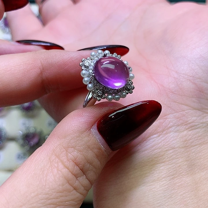 紫晶戒指银S925镶嵌野***爱