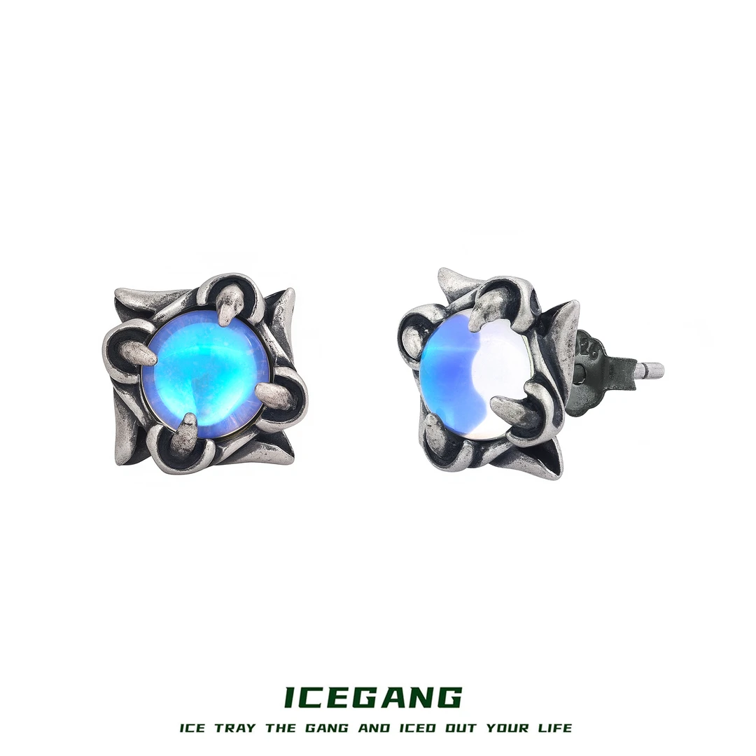 ICEGANG 925银耳饰  做旧复古魔瞳耳钉S925通体纯银暗黑恶魔之爪