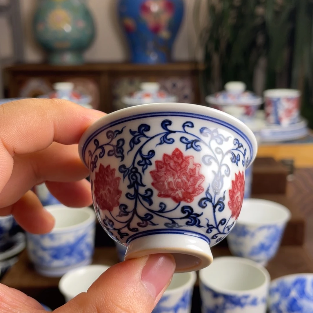 釉里红金刚莲一口杯