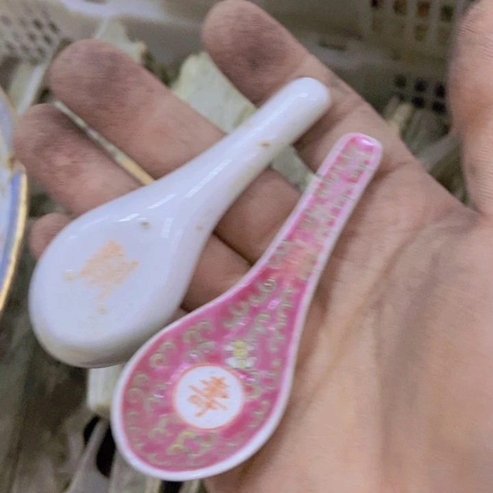 陶2个红洋莲小勺景德镇