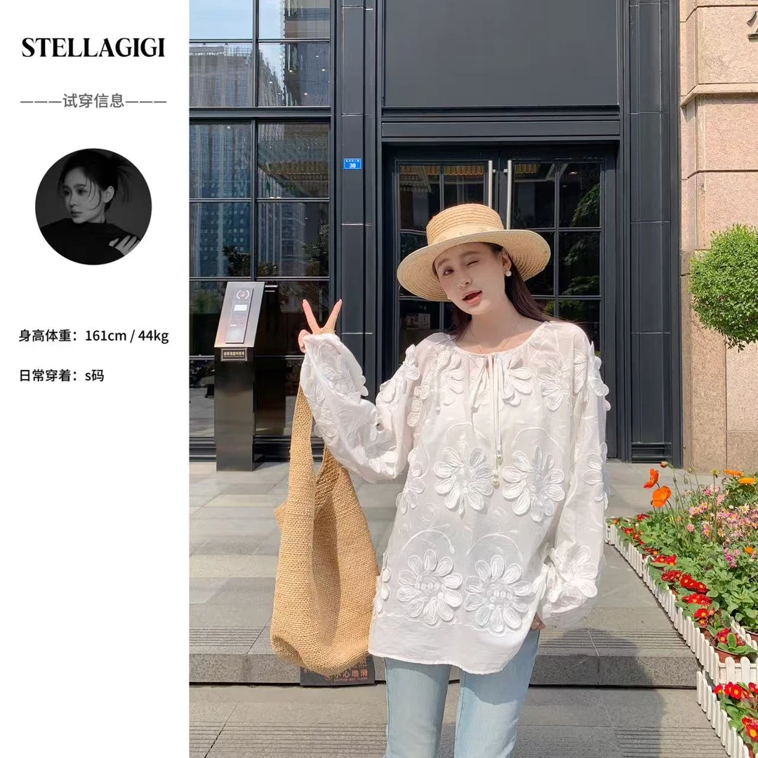 SG / 郭幂幂 SS 可两面穿！重工立体花朵刺绣套头衬衣CY-20250123