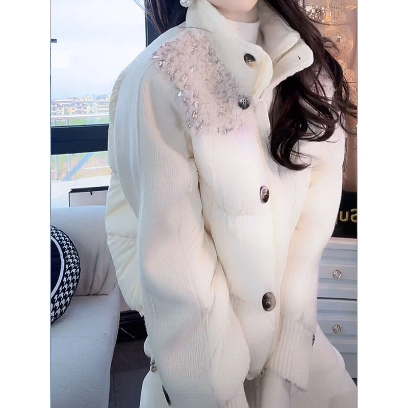 3848时尚气质重工拼接名媛棉服外套2025冬季新款洋气保暖短款上衣