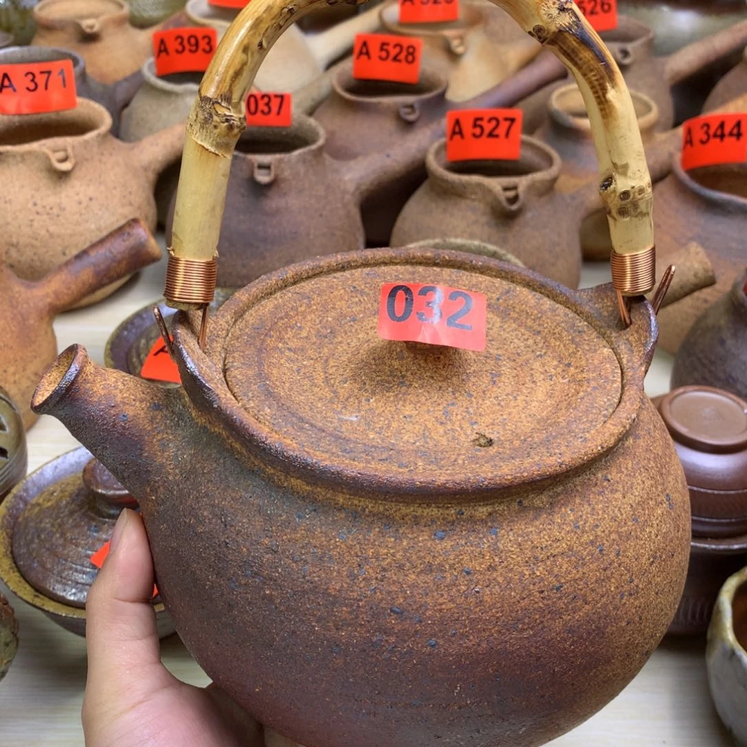 涵***9柴烧粗陶提梁壶一物一拍1400毫升左右