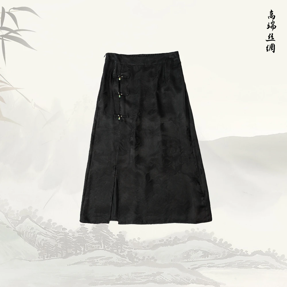 【幽韵】品牌新款香云纱复古盘扣侧开叉气质包臀半身裙51695