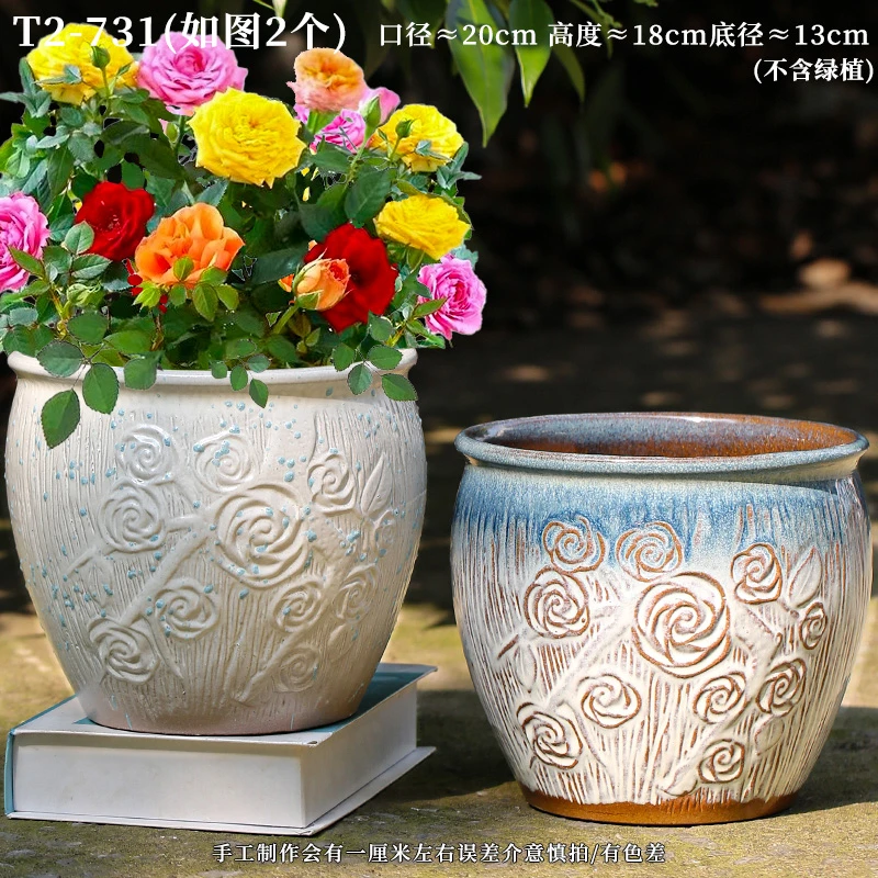T2-731多肉老桩花盆陶瓷植物创意个性大小口径粗陶高款家用大号