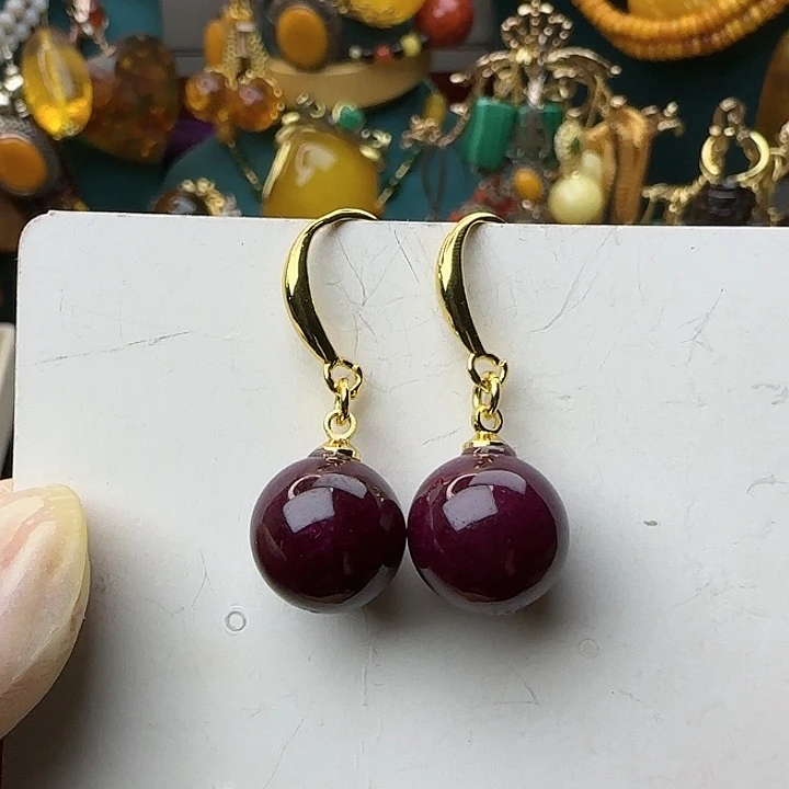 琥珀银S925镶嵌耳饰