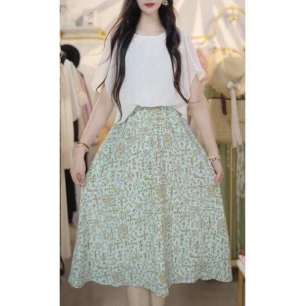 L5318高端新款短袖时尚显瘦2025减龄夏季洋气连衣裙中长款裙子